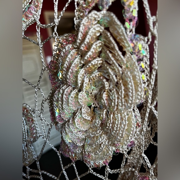 Kroshetta by Papillon crocheted sweater with sequin flowers, OS - Picture 8 of 12